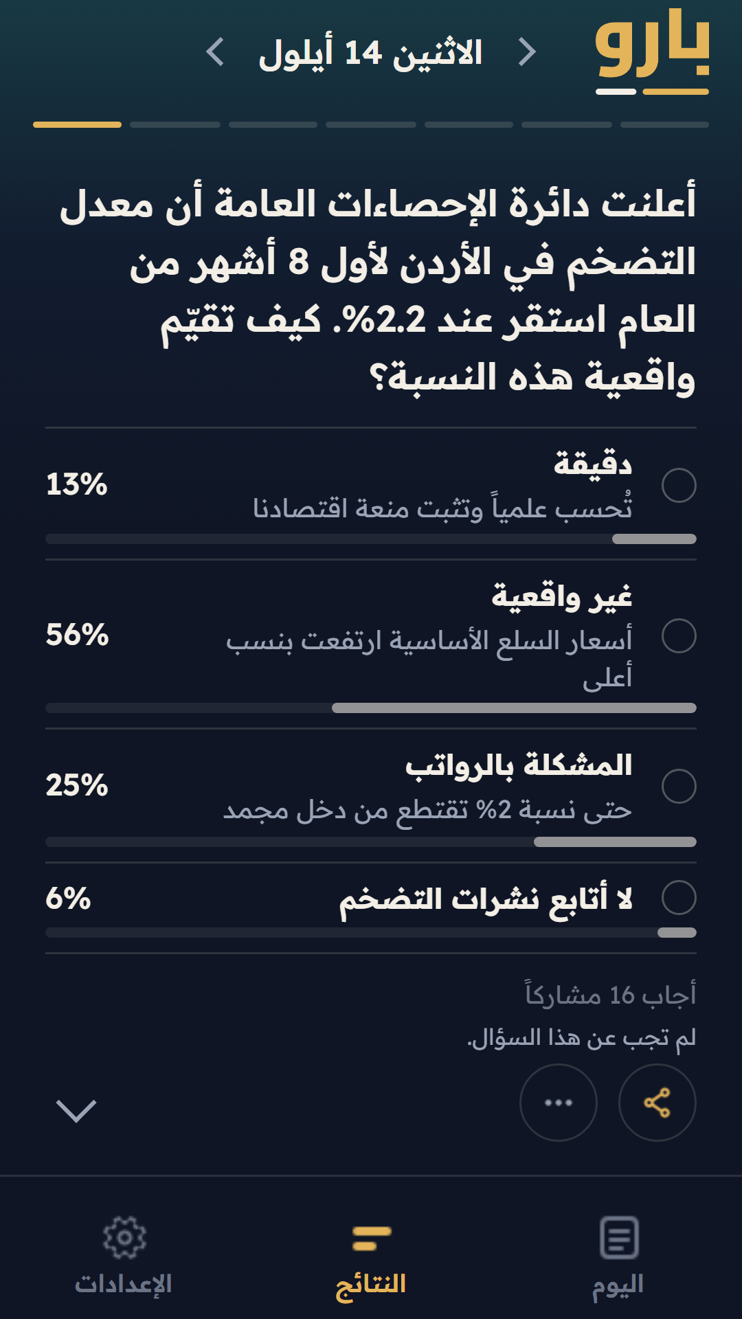 نتائج يوم في تطبيق بارو